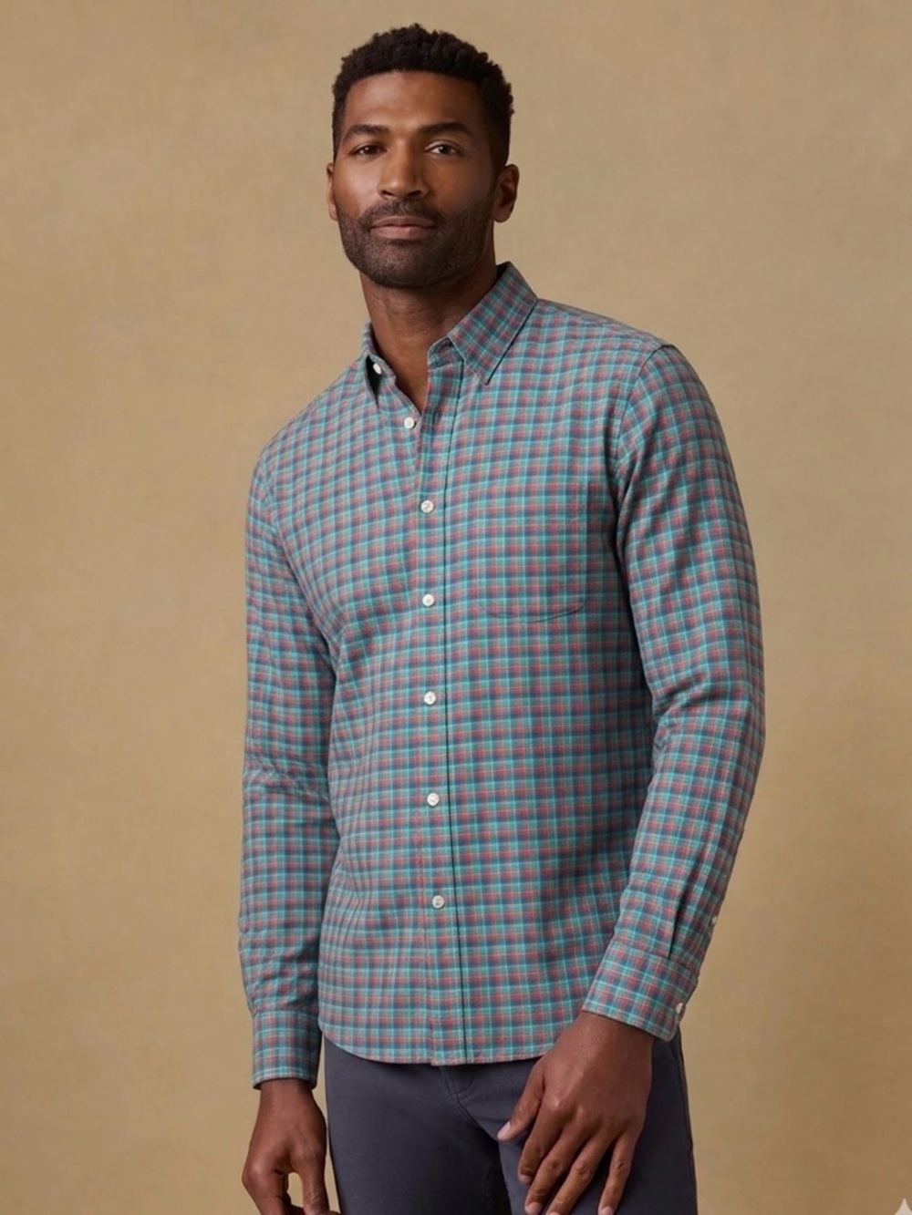 Faherty Plaid Turquoise Button Up Shirt Size Large Business Casual Preppy Staple